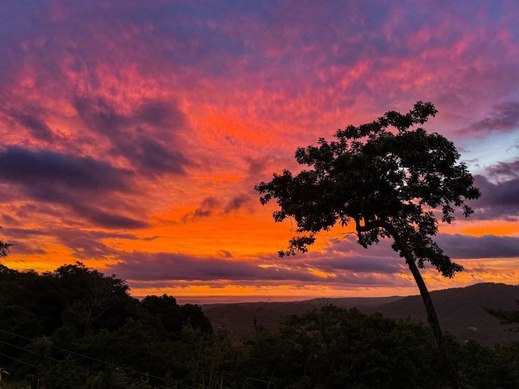 Fire in the sky sunset from Villa 2 at sunset sanctuary nosara, nosara, costa rica